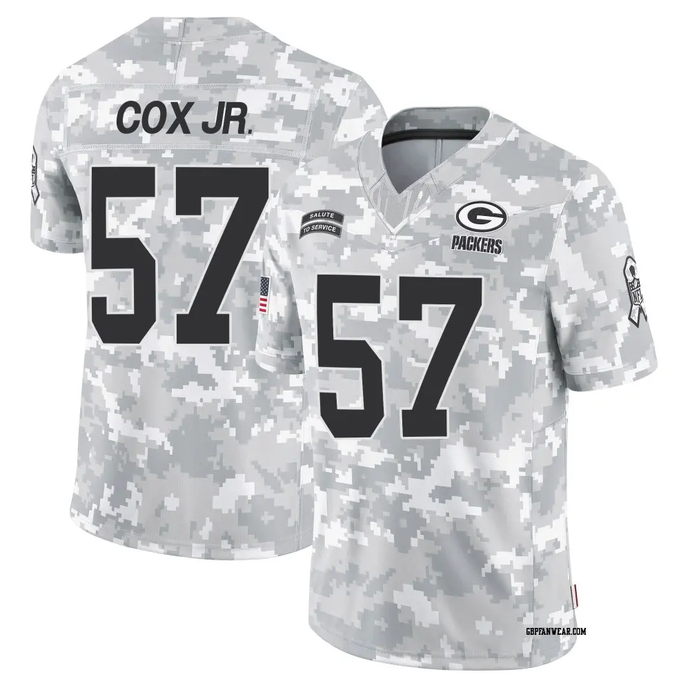 Limited Arctic Camo Men's Brenton Cox Jr. Green Bay Packers 2024 Salute to Service Jersey