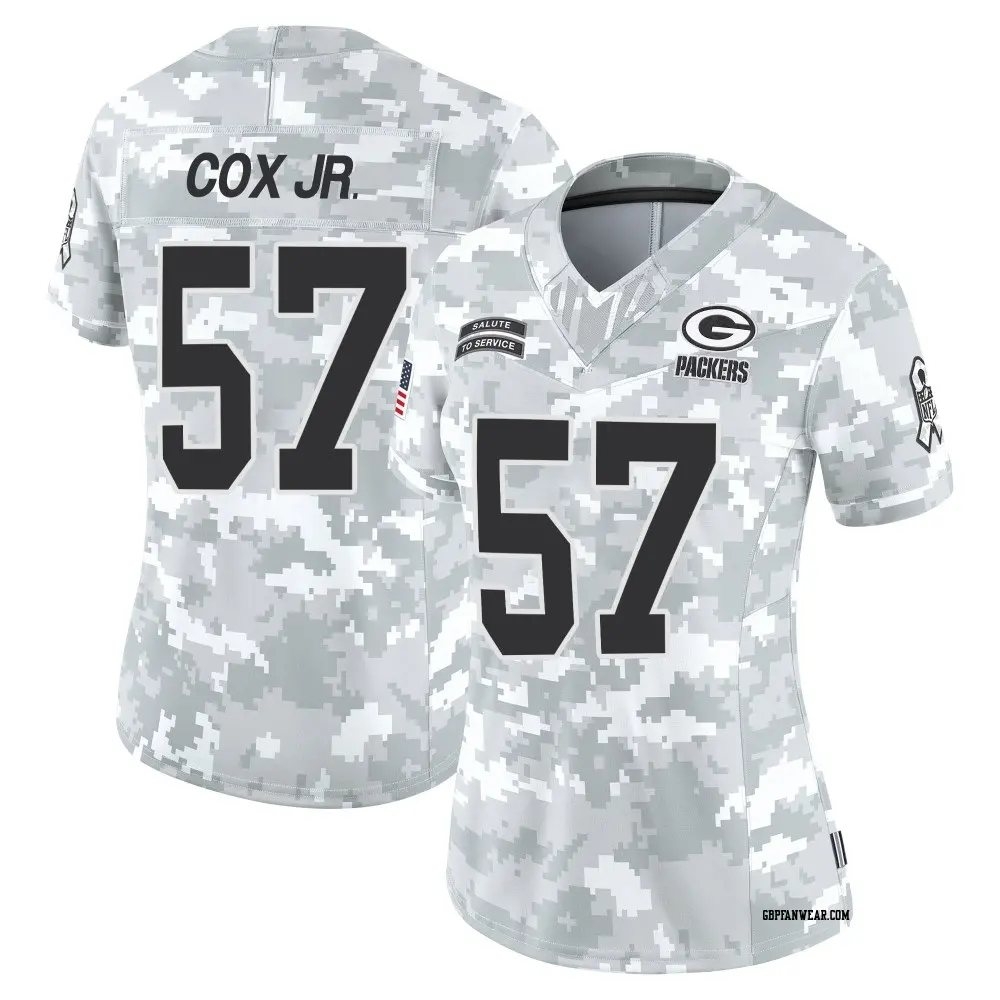 Limited Arctic Camo Women's Brenton Cox Jr. Green Bay Packers 2024 Salute to Service Jersey