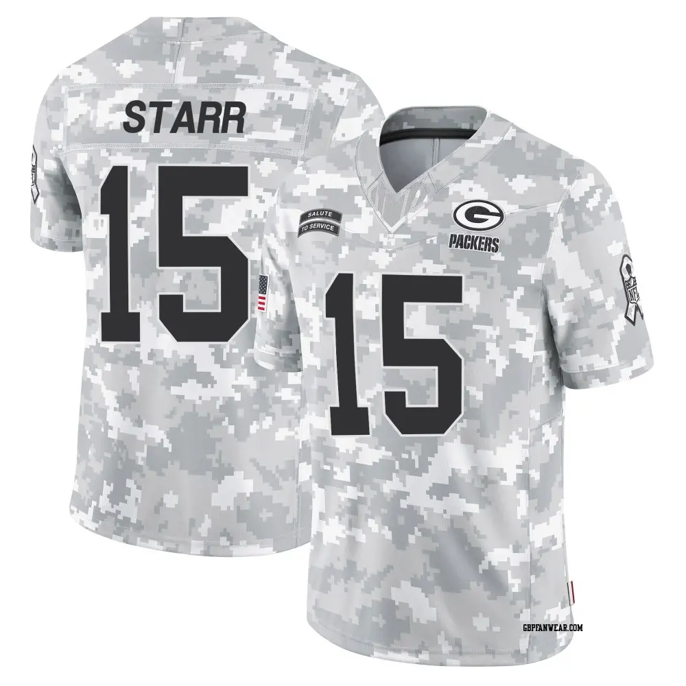 Limited Arctic Camo Youth Bart Starr Green Bay Packers 2024 Salute to Service Jersey