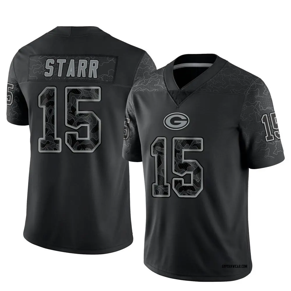Limited Black Youth Bart Starr Green Bay Packers Reflective Jersey