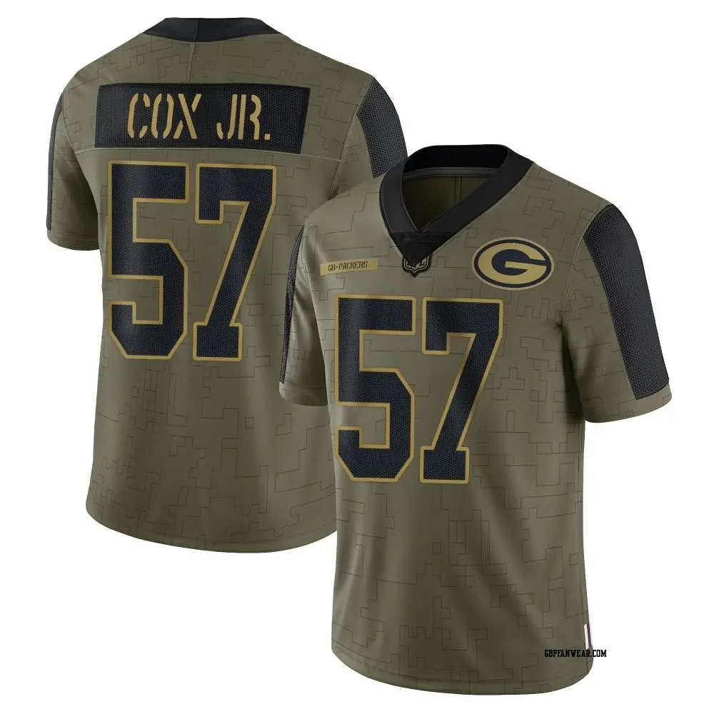 Limited Olive Men's Brenton Cox Jr. Green Bay Packers 2021 Salute To Service Jersey