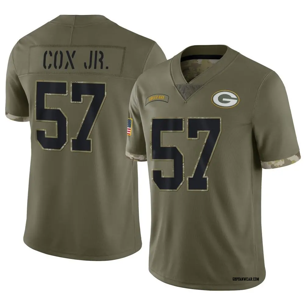 Limited Olive Men's Brenton Cox Jr. Green Bay Packers 2022 Salute To Service Jersey