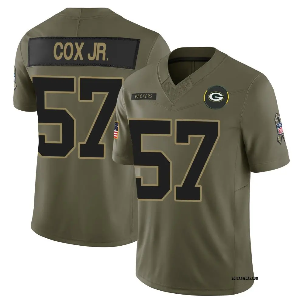 Limited Olive Men's Brenton Cox Jr. Green Bay Packers 2025 Salute to Service Jersey
