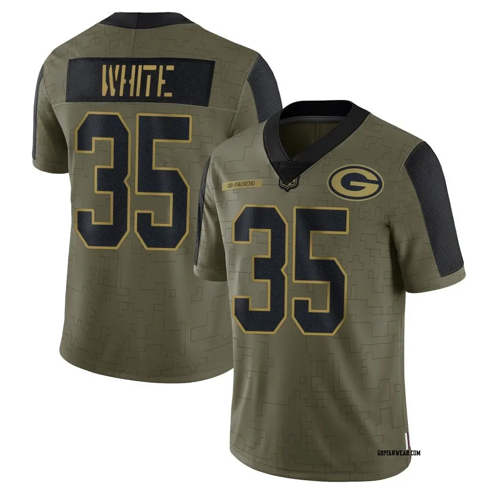 Limited Olive Men's Jalen White Green Bay Packers 2021 Salute To Service Jersey