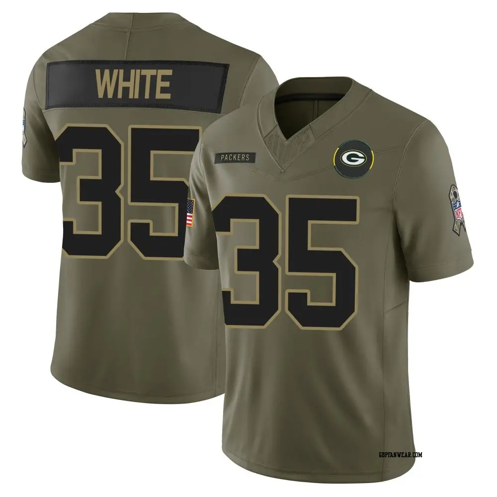 Limited Olive Men's Jalen White Green Bay Packers 2025 Salute to Service Jersey