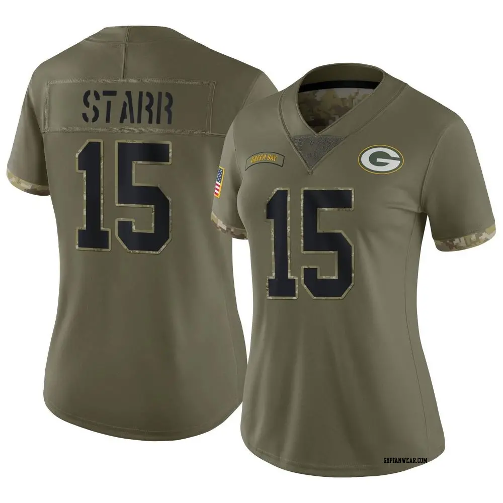 Limited Olive Women's Bart Starr Green Bay Packers 2022 Salute To Service Jersey
