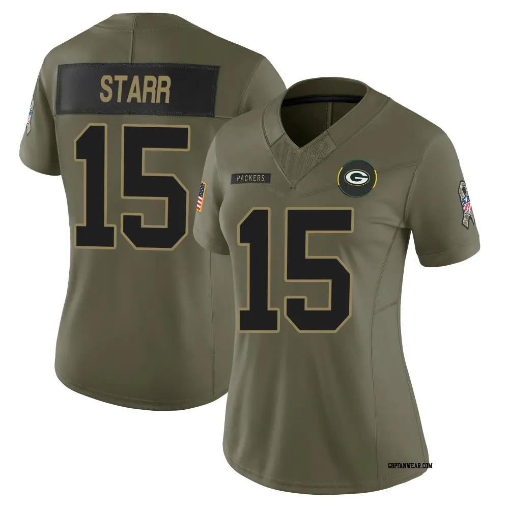 Limited Olive Women's Bart Starr Green Bay Packers 2025 Salute to Service Jersey