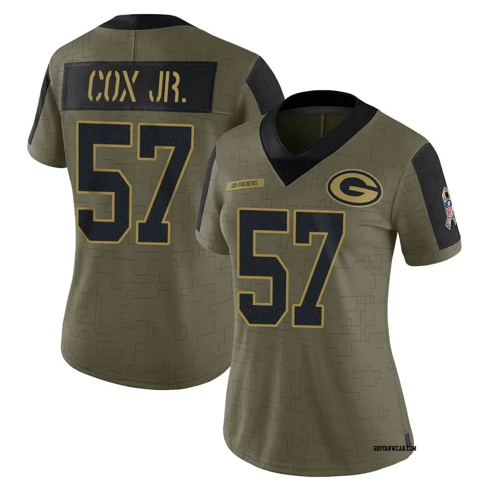Limited Olive Women's Brenton Cox Jr. Green Bay Packers 2021 Salute To Service Jersey