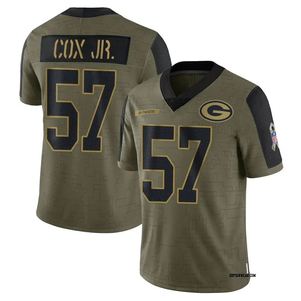 Limited Olive Youth Brenton Cox Jr. Green Bay Packers 2021 Salute To Service Jersey