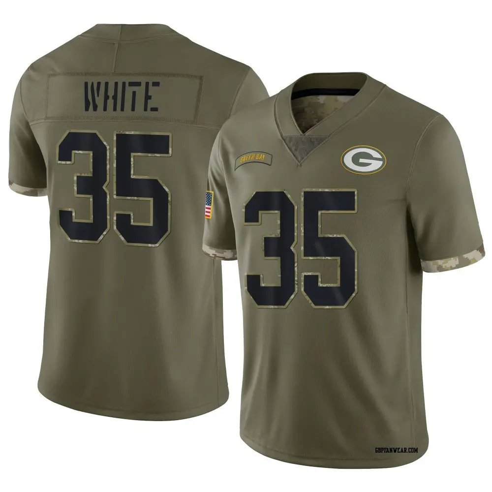 Limited Olive Youth Jalen White Green Bay Packers 2022 Salute To Service Jersey